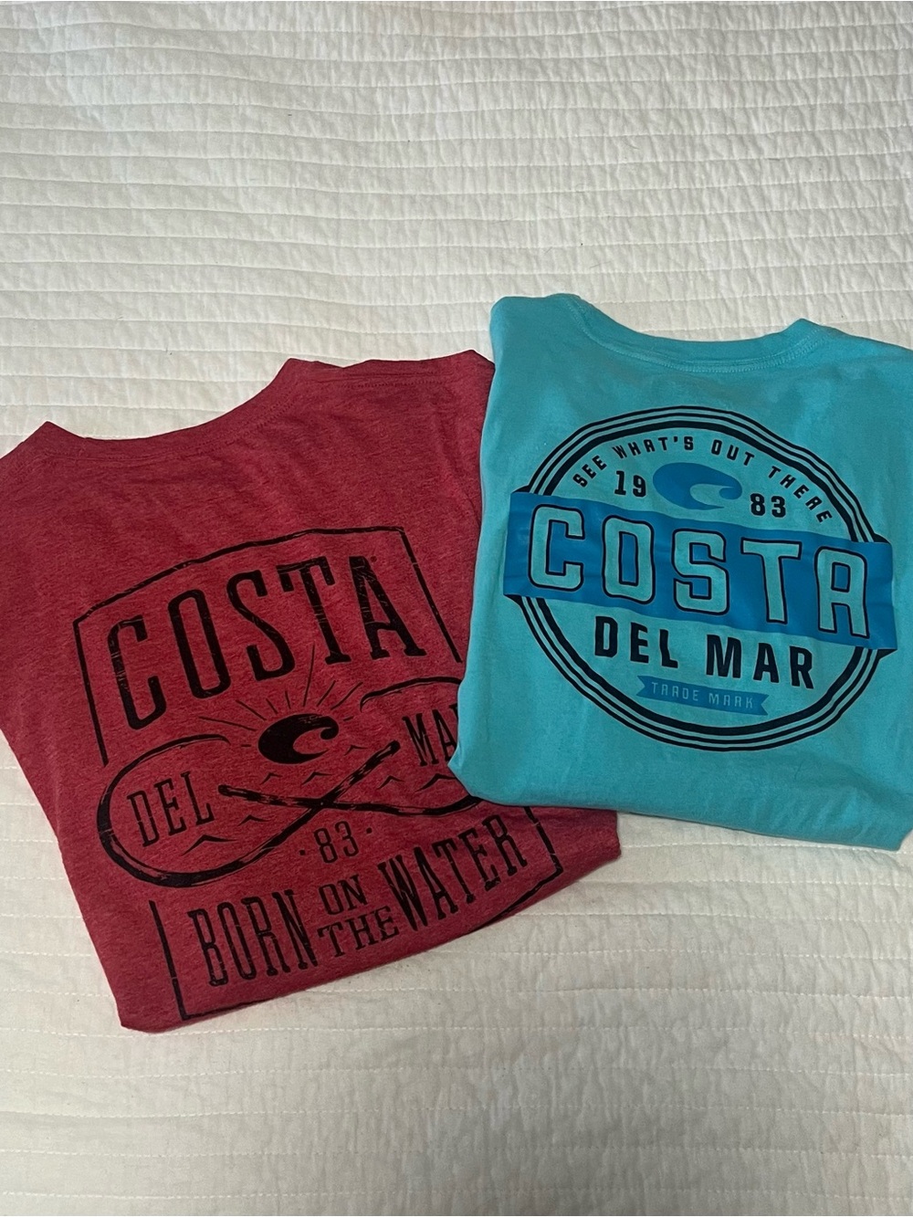 Costa Men’s Short Sleeve Shirt Pair, Turquoise and Red Fishing Theme